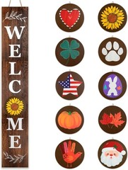 Interchangeable Welcome sign for front porch standing,47 x7.9 Inch Black Wooden