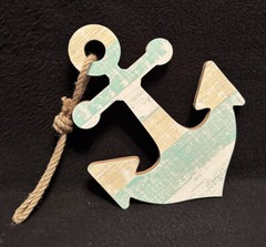 Wooden Anchor Wall Decor Pastel Aqua Distressed Beach Ocean Nautical Seashore