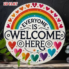 Everyone is Welcome Here Metal Sign Rainbow Heart Home Wall Decoration Tin Art