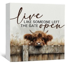 Highland Cow Sign Farmhouse Western Animal Office Kitchen Bedroom Decor,Rust…