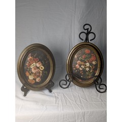 Vintage Oval Floral Wall Plaques Set of 2 Made in Italy Gold Ornate Fram 9.5×7.5