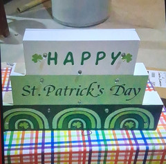 Happy St. Patrick’s Day Wood Sign Shamrocks Freestanding Green White Black