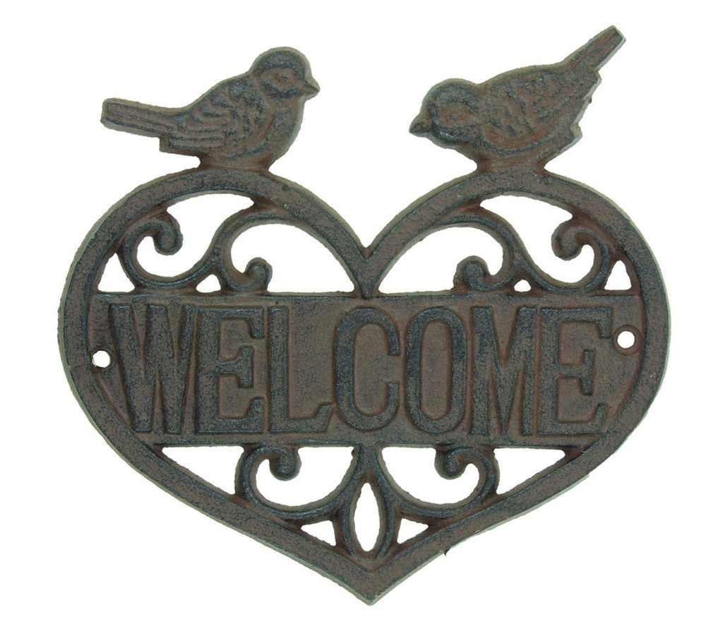 Upper Deck Cast Iron Welcome Sign Heart Birds Rustic Country