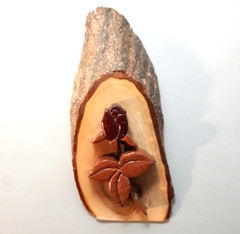 Hand Carved Single Rose Live Wood Edge Wall Plaque 8.5″ Mid Century Vintage