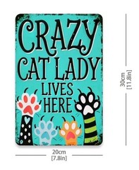 Crazy Cat Lady Lives Here Metal Tin Sign Vintage Rustic Paw Prints Wall Decor