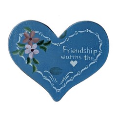VTG Hand Painted Friendship Heart Sign Blue Cottagecore Shabby Chic Wall Decor