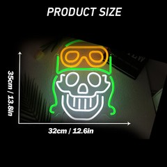 Cool Green Aviator Skeleton Neon Light, Unique Día de los Muerto Themed Wall Art