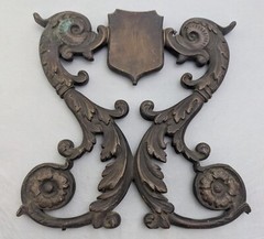RARE-Vtg Coat of Arms Bronze/DRAGON/animal Wall Hanging Home Decor shield flower