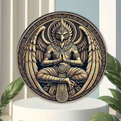 Garuda Stone Etched Style Metal Wall Art Mythology Disc Sign 7.87 Inch