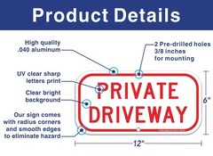 Private Driveway Sign 2 Pack .40 Rust Free Aluminum 12×6 Inch Metal Sign