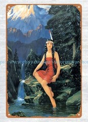 classic vintage repro American native cowgirl art metal tin sign wall art decor