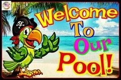 WORLD’S GREATEST SIGNS! WELCOME TO OUR POOL! 8″X12″ METAL SIGN TIKI BAR DECOR