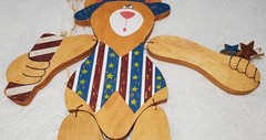 Wooden American Flag Articulated Teddy Bear Hanging Door Sign Plaque Patriotic
