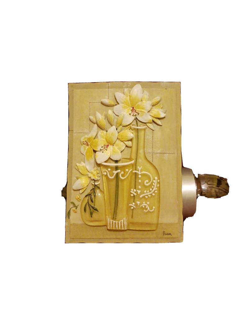 Boem 3D Flowers In Vase Resin Wall Plaque Art (Vg) (P26)