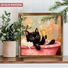 2D Whimsical Wooden Sign Black Cat Bathtub Art for Room Porch Cafe Bar Decor