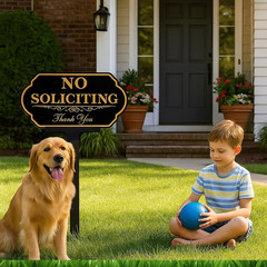 No Soliciting Sign for House with Stake – 50-mil Thick Aluminum – 5×10 Inch/37 I