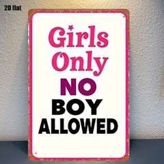 Vintage Girls Only No Boy Allowed Metal Sign for Teen Girl Bedroom & Dorm Decor