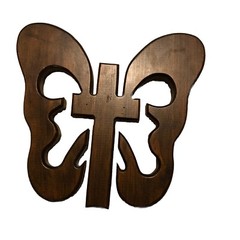 Wooden Cross With Butterfly Wings Wall Door Shelf Decor Handmade