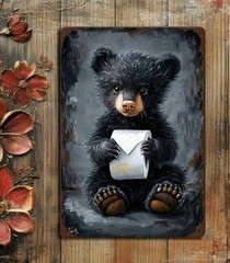 New Metal Sign Black Bear Cub Toilet Paper Bathroom Cabin Country Wall Decor Art