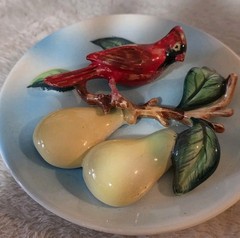 Napcp 3D Cardinal With Pears & Tanger With Grapes 5″ Round Wall Plaques