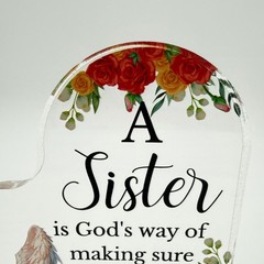 Sister Heart Acrylic Plaque Angel Wings Roses Inspirational Quote Gift 4 Inch