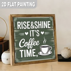 Dark Green Distressed Coffee Cup Text Wooden Plaque Farmhouse Pantry Wall Art