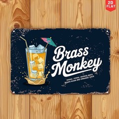 Brass Monkey Cocktail Retro Metal Sign Tropical Bar Drink Decor for Cocktail Fan