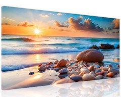 1 Panel Beach Pictures Wall art Beach Pictures Blue Sea Sunset White Ocean wi…