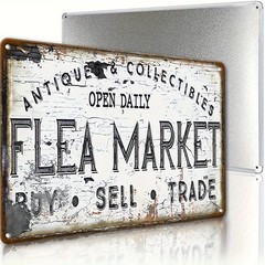 Vintage Flea Market Metal Tin Sign – Retro Antique Collectibles Tin Plaque Shop