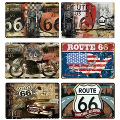 Vintage Route 66 Posters Tin Metal Signs Wall Decoration Plaque Metal Retro Gara