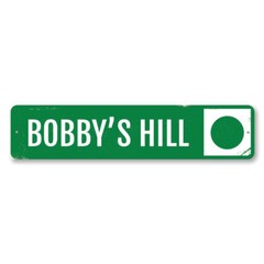 Ski Hill Circle Sign, Personalized Ski Lodge Sign, Custom Name Metal Wall Decor