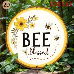 Bee Blessed Metal Sign Round Floral Bee Wall Decor for Farmhouse Home Garden