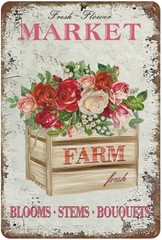 Farm Fresh Flower Market Tin Metal Signs Spring Summer Fresh Roses Box Yard Sign