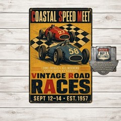 Checkered Flag Illustration Bold Distressed Racing Sign Garage Metal Tin Plate