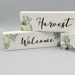 Wood Sign Country Home Decor Shelf Block Signs Welcome – Harvest – Gather 7×1.75