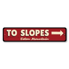 Personalized Ski To Slopes Mountain Arrow Lodge Aluminum Metal Decor Sign
