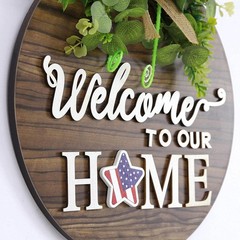 Interchangeable Welcome Sign for Front Door Round Wooden Seasonal Porch Décor