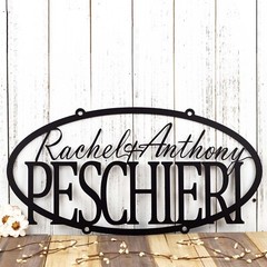Personalized Hanging Oval Family Name and Established Year Metal Signs