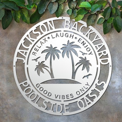 Custom Poolside Paradise Sign, Backyard Oasis Sign, Outdoor Pool Decor, Summer
