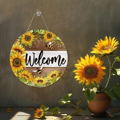 Welcome Spring Summer Sunflower Front Door Sign, Flower Bumble Bee Wood Door …