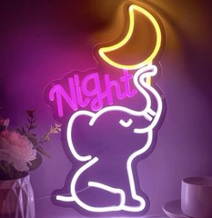 Elephant Neon Sign Kids Nightlight Decor – Pink LED Dimmable Wall Light New