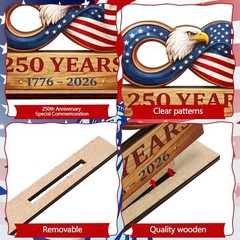 Wooden Eagle Decor Patriotic Table Centerpiece 1776-2026 Anniversary Gift Decor