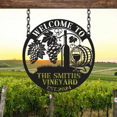 Personalized Grape Metal Sign Custom Vineyard Name Monogram Wine Cellar Wall Art