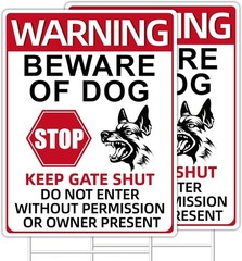 Beware of Dog Signs 2 Pack Yard Fence Warning Metal Stakes Outdoor Decor