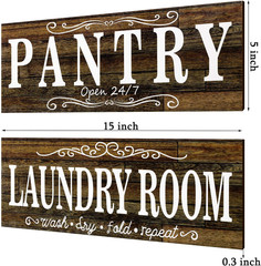 Jetec 2 Pcs Pantry Signs Wall Decor Wooden Laundry Room Signs Farmhouse Laundry