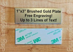 Brushed Gold 1×3-inch Custom Engraved Plaque with Adhesive Back / Urns Artwork