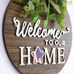 Interchangeable Seasonal Welcome Sign Front Door Decoration, Rustic round Wood W