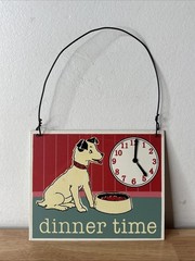 Retro Porcelain Enamel Dog Dinner Time Sign Hanging Wall Plaque SFC Kitchen Art