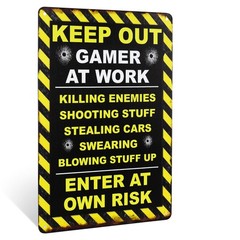 Metal Keep Out Gamer At Work Sign Teen Boy Bedroom Gaming Decor Gifts for Gamers