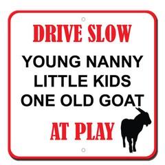 Caution Nanny Kids And Goat At Play Novelty Funny Metal Sign 12 in x 12 in